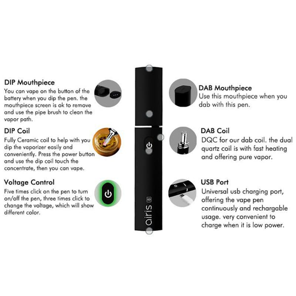 AIRISTECH AIRIS 8 400MAH DIP & DAB WAX PEN VAPORIZER "Nector collector"